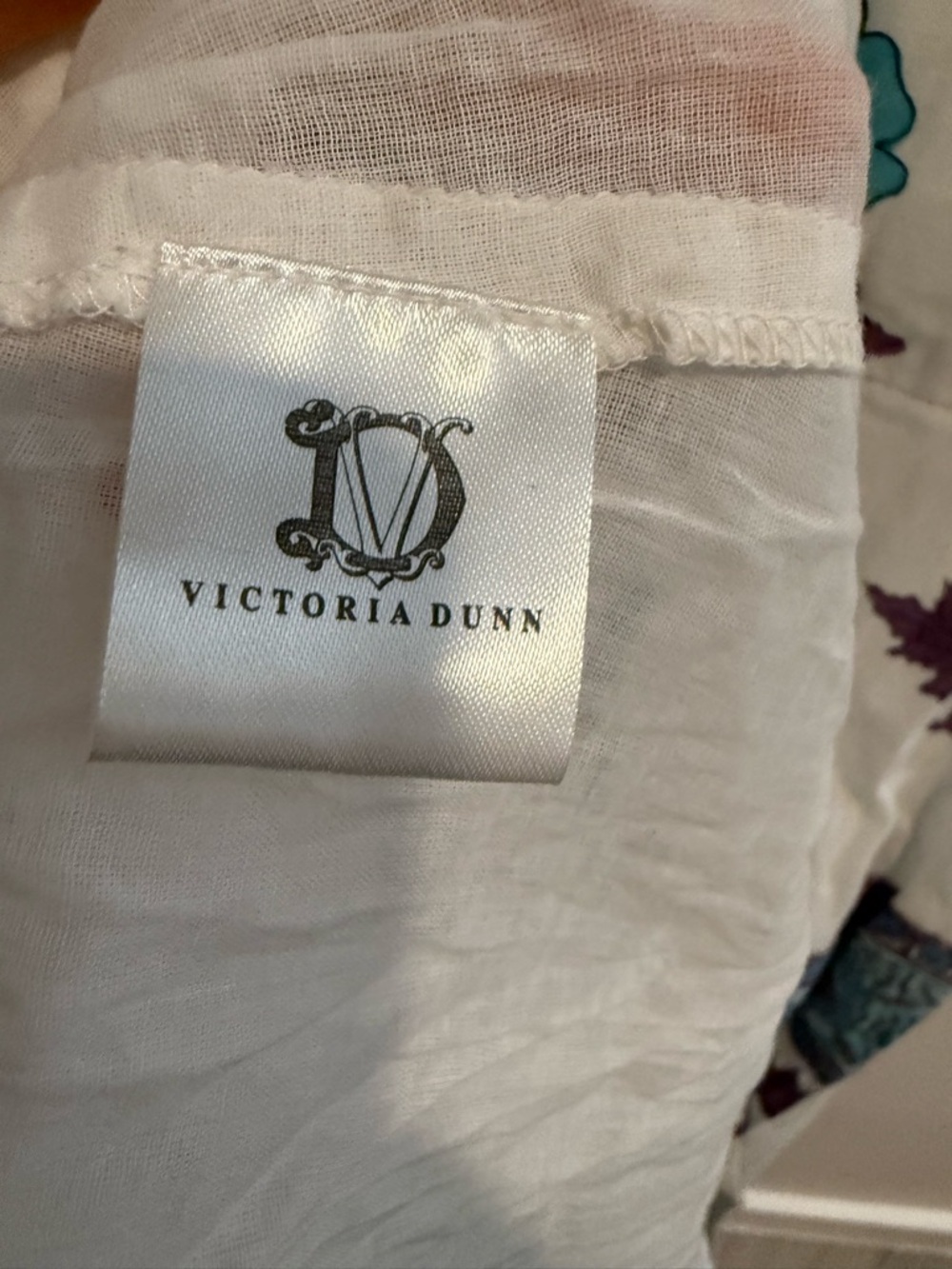 Victoria Dunn Long Maxi Dress White Blue Flowy Block Print Size Small Boho - Picture 9 of 13
